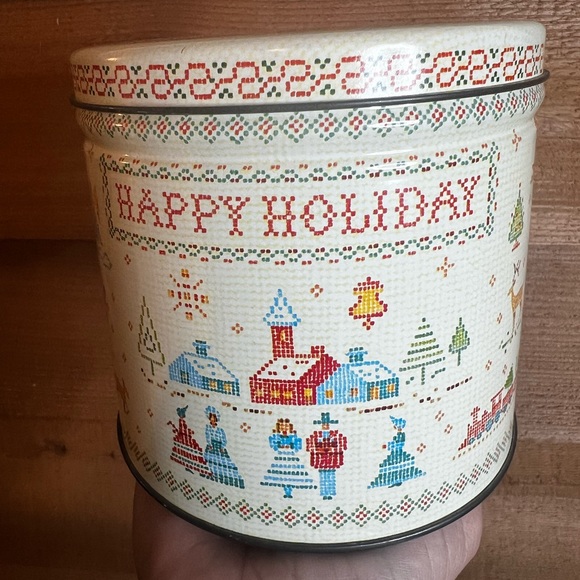 Vintage Christmas Cookie Fancy Tin set of 2 Happy Holiday German - Picture 2 of 4